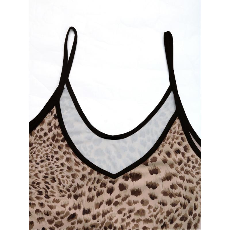 Women's Fashion Summer Spring Leopard Print Sleeveless V-Neck Middle Waistline Casual Dresses