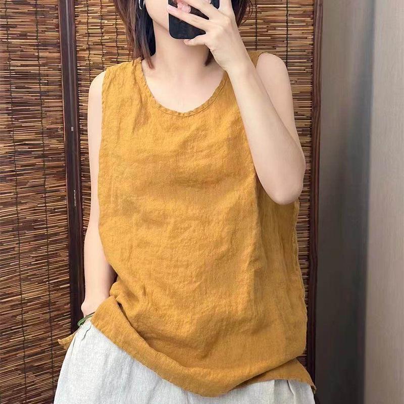 Dopamine Dressing Women s Summer Cotton Linen Sleeveless Slimming T-shirt Vest Large