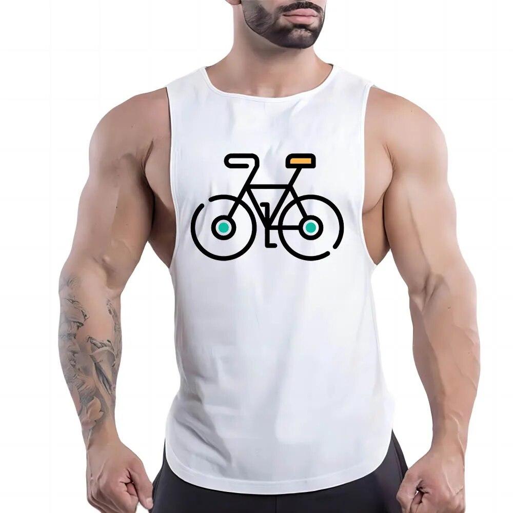 Summer Adult Men'S Outdoor Fitness Recreational Sports Crew-Neck Vest Creative Bike 2d Print Multi-Color Sleeveless Shirt