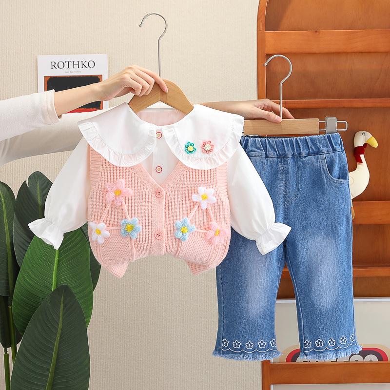 

2025 Spring & Autumn Princess Vest & Sweater Set for Baby Girls - Fashionable Two-Piece Outfit 80cm-120cm/Set of 5 жёлтый