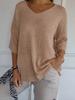 Women's V Neck Half Sleeve Knit Sweater Loose Fit Casual Solid Color Pullover Top