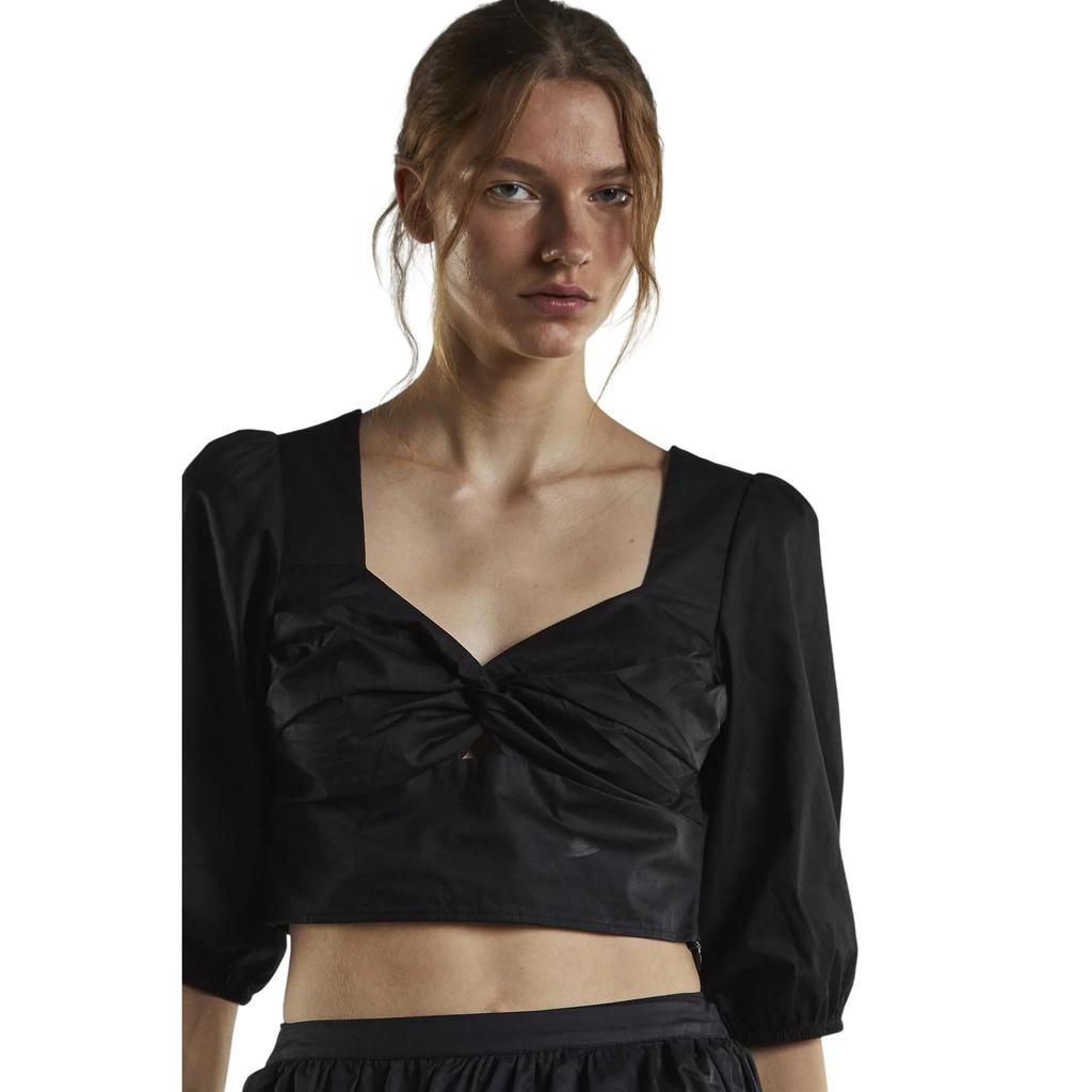 Glamorous Womens/Ladies Twisted Knot Front Puff Sleeve Crop Top
