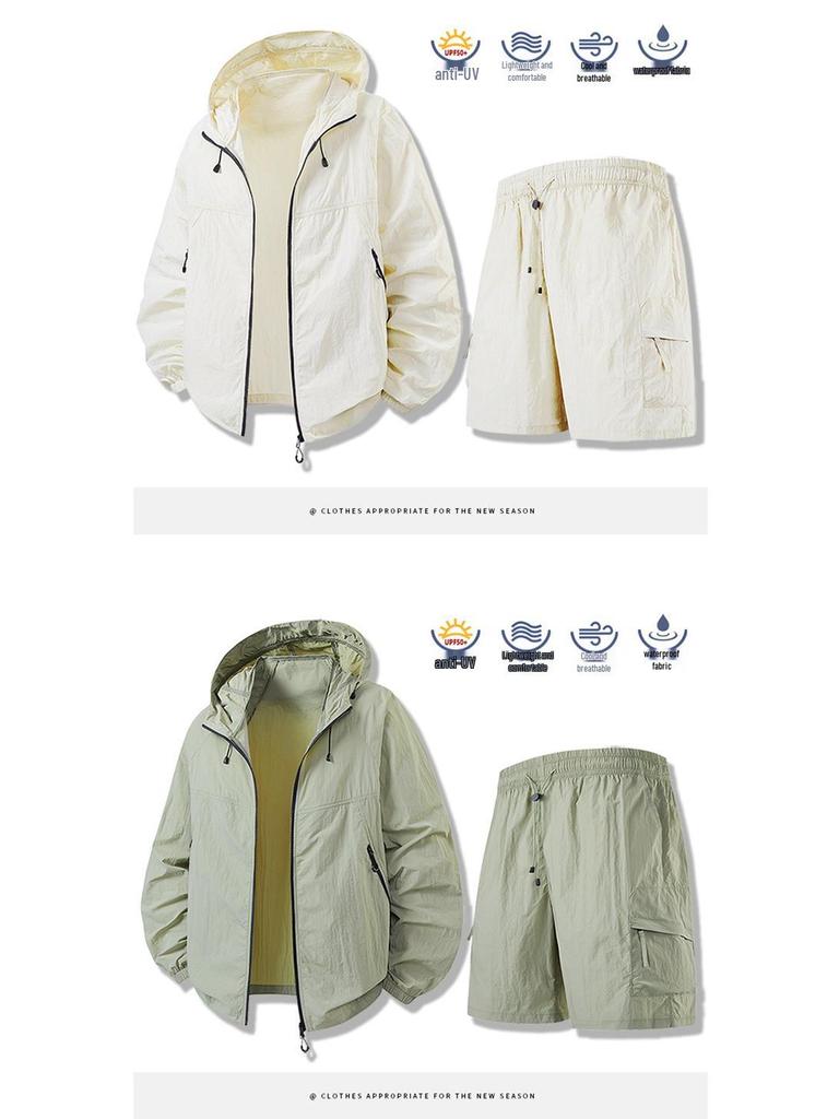 Couple's Outdoor Summer UV-Protection Hooded Ice Silk Sport Suit Set
