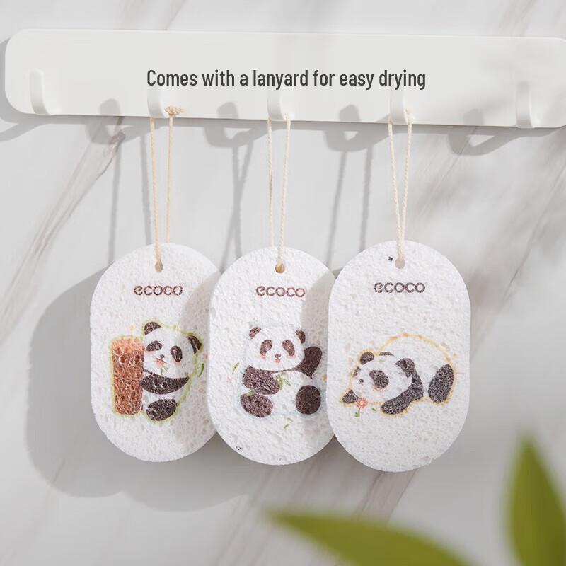 ecoco Co Panda Wood Pulp Dish Sponge Set