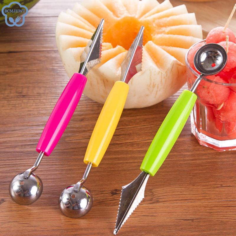 

2 в 1 из нержавеющей стали двухсторонний совок для дыни, ложка для фруктов, мороженого, сорбета, посуда для выпечки, кухонный инструмент для овощей, кухонные гаджеты A