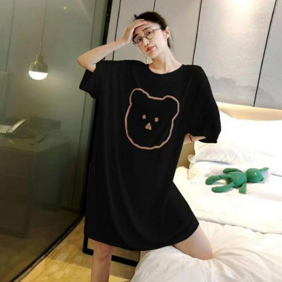 

2024 Cartoon Short Sleeve Nightgown: Loose, Plus Size, Medium Length Summer Pajamas One Size