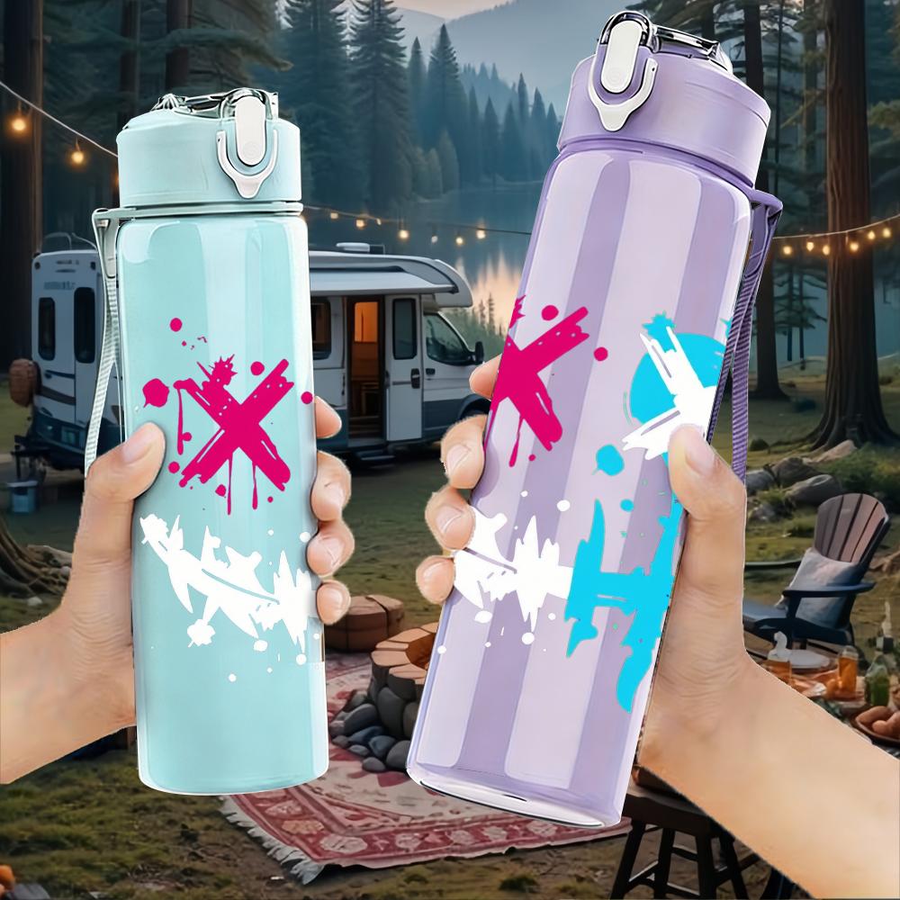 1PC Cross Splash Abstract Mark Art 750ml Color Plastic Water Bottle Leakproof Flip Straw Lid For Sports Office Home Use