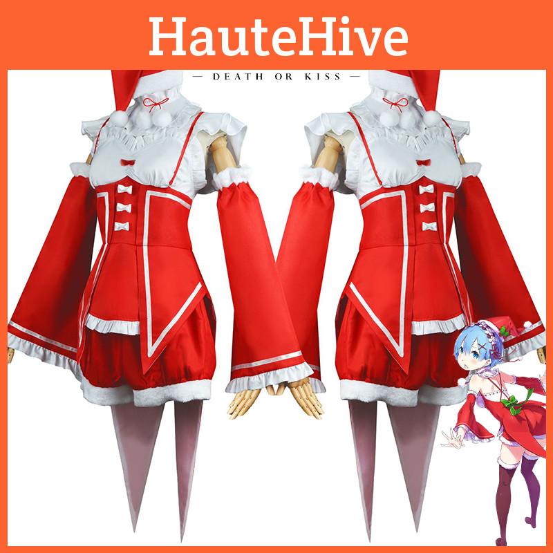 Rezero Rem Ram Christmas Cosplay Dress Costume High Quality Santa Snow Outfit