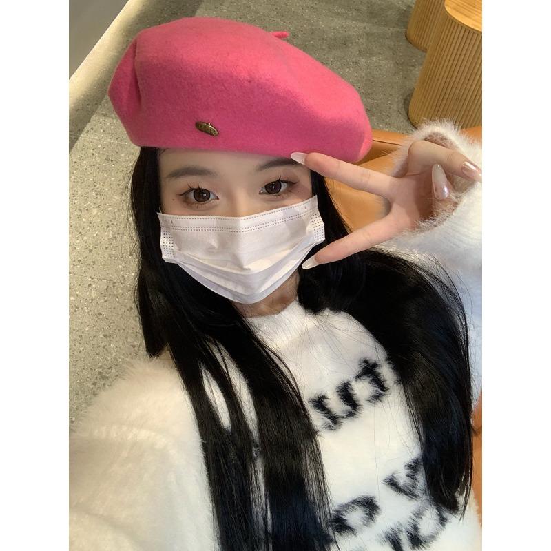 Beret Women's Autumn and Winter Versatile Temperament Retro Fashionable Small Fragrance Style Solid Color Hat Showing Small Face