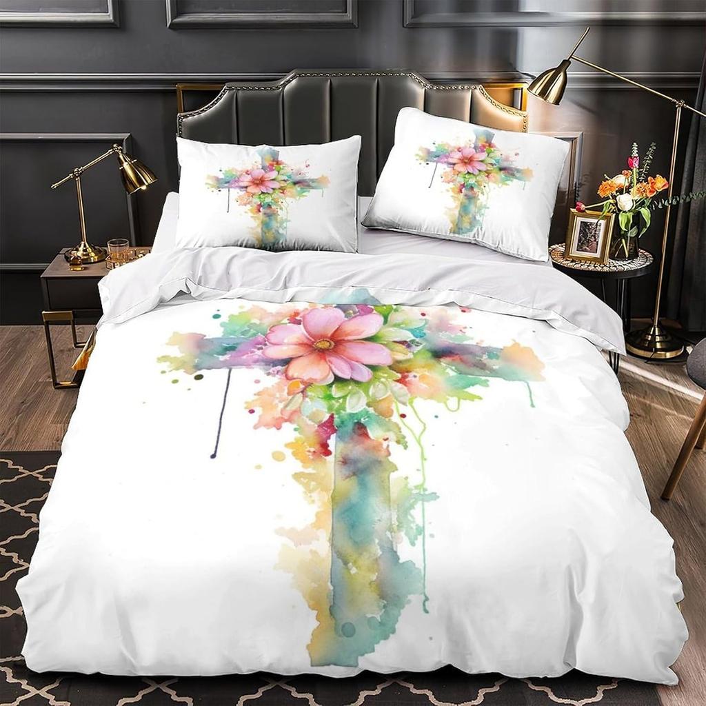 Cartoon rabbit bedding set with 3D printing for children and adults, luxurious ultra-fine fiber soft down duvet cover with zippe