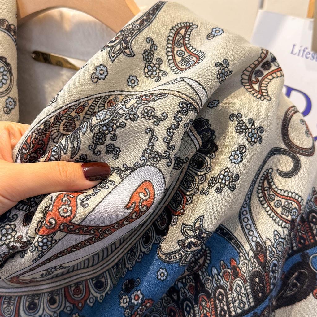 Autumn Winter Versatile Cashew Cotton Linen Large Square Scarf For Women Luxury Style Outerwear Decoration Windproof Shawl New