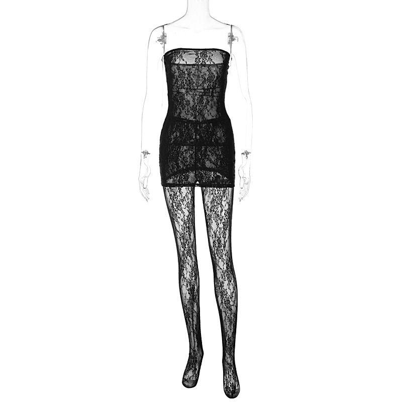 

Fashion Style Ins New Arrival Fashion Adult Lady like Woman Style Sexy Lace Chest-Wrapped Dress Close-Fitting Outer Wear Stockings Suit Skirt Black S