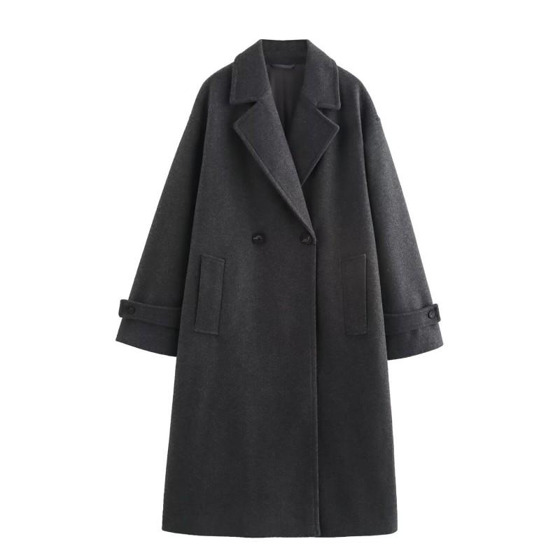 Womens Winter Wool Blend Oversized Trench Coat Longline Double-Breasted Loose Fit Outerwear