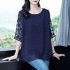 Loose Blouse Summer Casual Half Sleeve Stylish Patchwork Round Neck Commute Midi Shirt