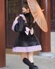Milky Time Women's Medium Lolita Dress, Long Sleeves, Black and Purple Velvet, Winter Cosplay Costume