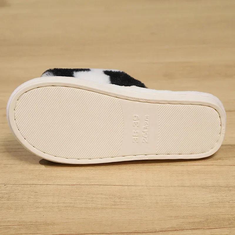 Fashion Casual Plush Slippers Women Winter Open Toe Keep Warm Fluffy Slides Woman Shoes Lightweigeht Non-Slip Warm Home Cotton Slippers