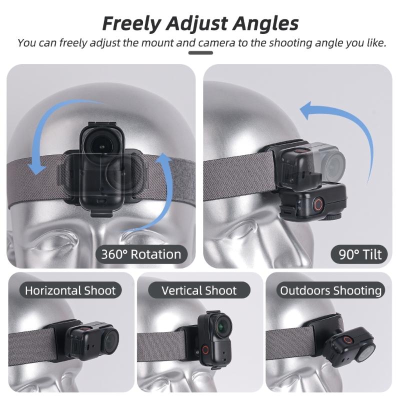 Camera Headband Head Strap for First Person Shoot Elastic Support 90Degree Tilt Adjustment and 360°Swivel Action Tilt