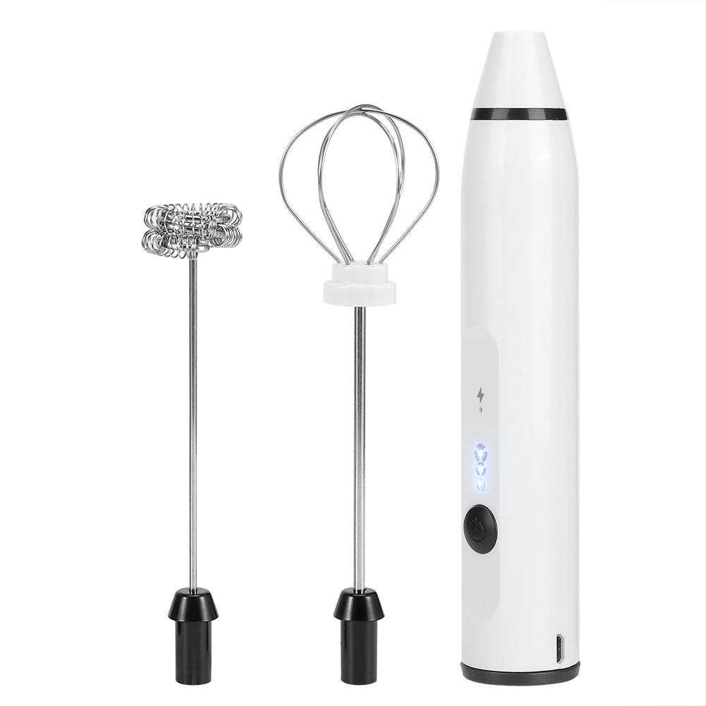 Piccola frusta elettrica portatile, mini schiumatore per caffè, latte, cioccolata calda, ricarica USB, bianco
