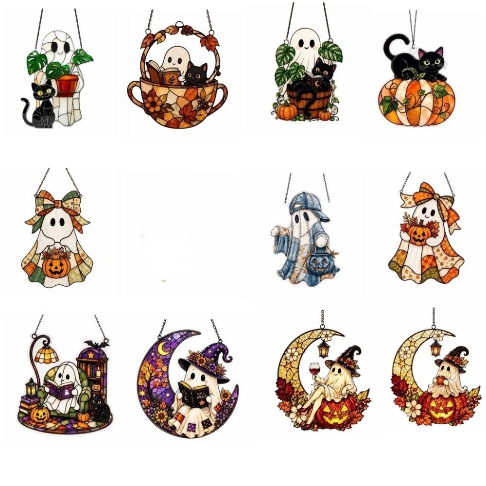 Pumpkin Cat Witch Ghost Pendant Decoration Colorful Window Hanging Decoration Balcony