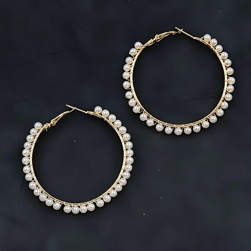 Oversize Exaggerated Women's Hoop Earrings Mini Pearl Beads Loop Earrings for Female Bohemian Ear Decoration Female Ear JewelryGood product