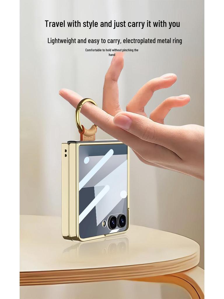 Etui PU ze Skóry dla Galaxy Z Flip7 z Galwanizowanym Pierścieniem i Sznurkiem - Ochronne Etui w Stylu Zapachowym