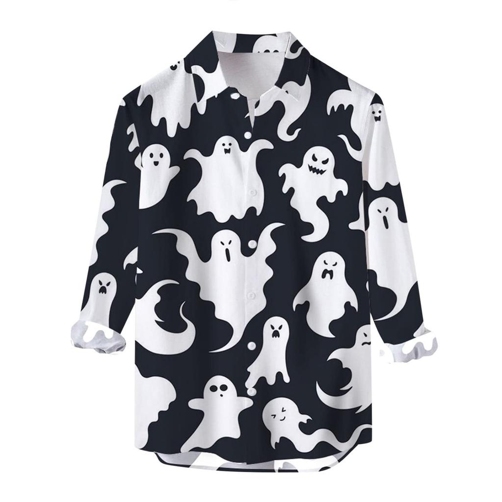 Pánská halloweenská košile dýně slim fit košile s dlouhým rukávem knoflíček dolů legrační havajská plážová košile s motivem párty oblečení