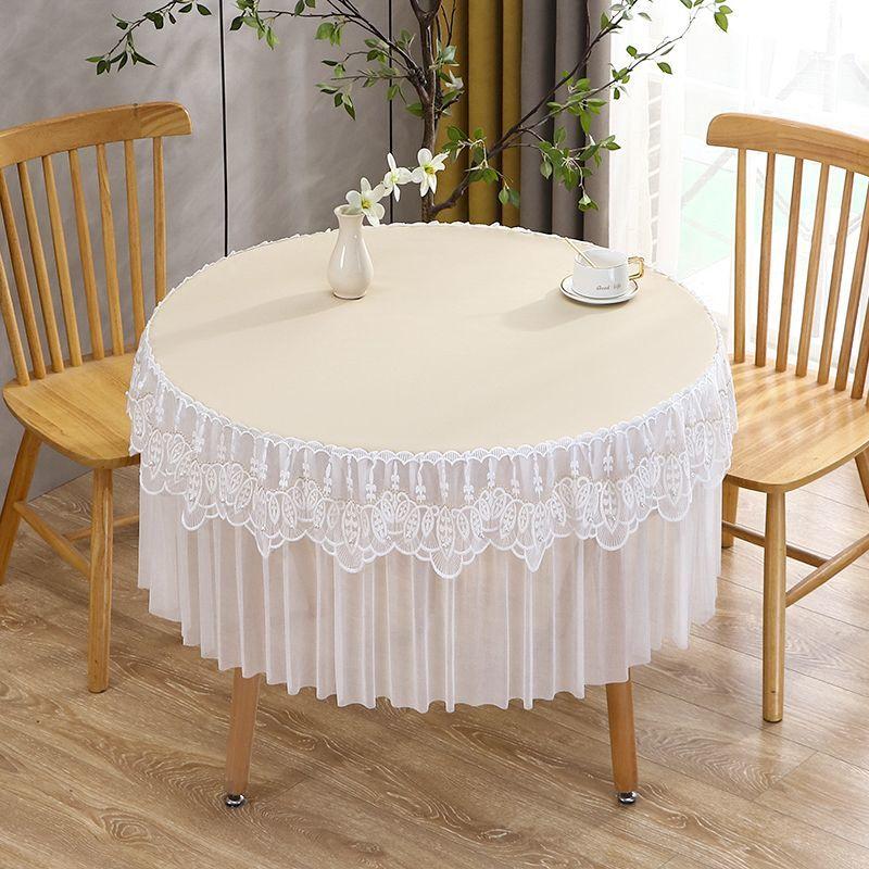 

Кружевная Однотонная Круглая Скатерть Водонепроницаемая и Маслостойкая Круглая Скатерть для Обеденного Стола Балкон Маленький Круглый Стол Многоцелевая Накидка Кремовая 90*90