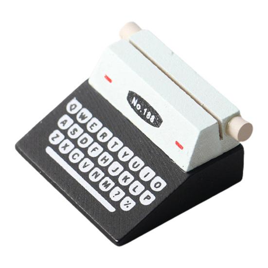 1Set 1:12 Miniature Typewriter Model Lightweight Multifunctional Wood Dollhouse Simulation Black Typewriter Shooting Props