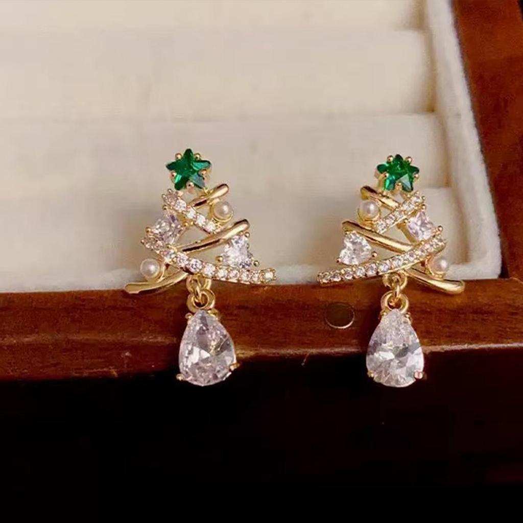 Elegant Christmas Red Bow and Snowflake Stud Earrings for Women