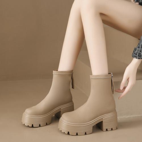 Fashion Punk Chunky Platform Motorcycle Boots Women Thick Bottom Non Slip Combat Booties Woman Black White PU Leather Ankle Botas Mujer