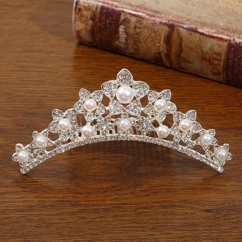 New Children's Crown Rhinestone Hair Accessories Princess Crown Girl's Birthday Alloy Comb Girl's Crown Tiara