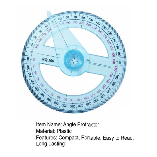 Protractor Ruler Rotatable Easy To Read Portable Clear Scale Wide Application Labor-saving Plastic Angle Protractor with 360 Degree Rotating Pointer