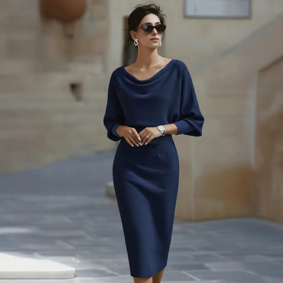 Women's Cowl Neck Bodycon Work Dress 3/4 Batwing Sleeve Stretch Office Church Pencil Dress Formal Party Cocktail Business Outfits