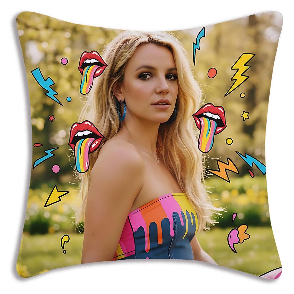 Star d-De Britneys-Spears Singer Pillow Covers Cartoon Sofa Decorative Home Double-sided Printing Short Plush Cute Cushion Cover