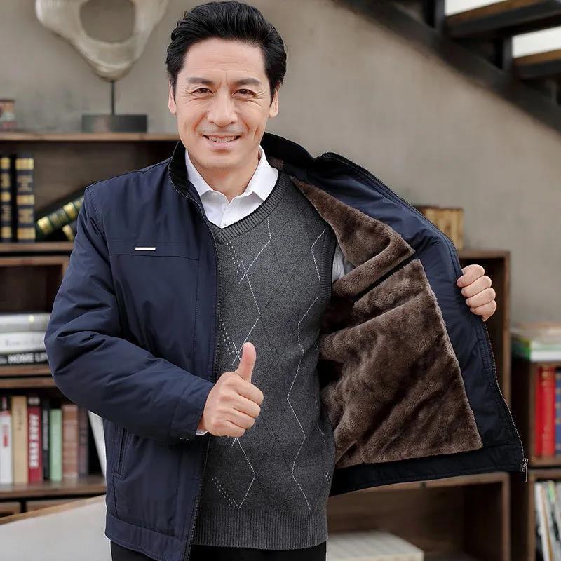 Velvet-Lined Thick Jacket for Men (Ages 60-70) - Warm Autumn/Winter Outerwear