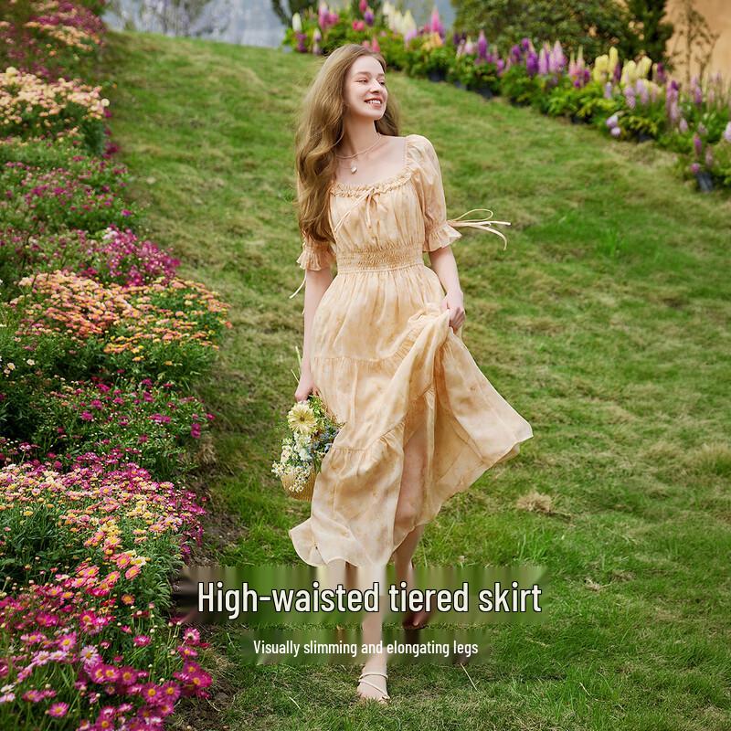 Xiangying Summer Floral Chiffon Tiered Dress