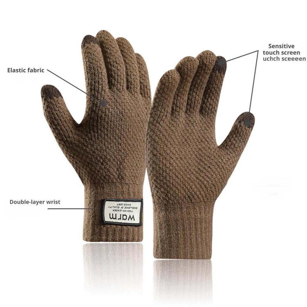 Winter Knitted Gloves Windproof Warm Thickened Plush Lined Touch Screen Cycling Driving Gloves Anti-Cold Outdoor Running Gloves