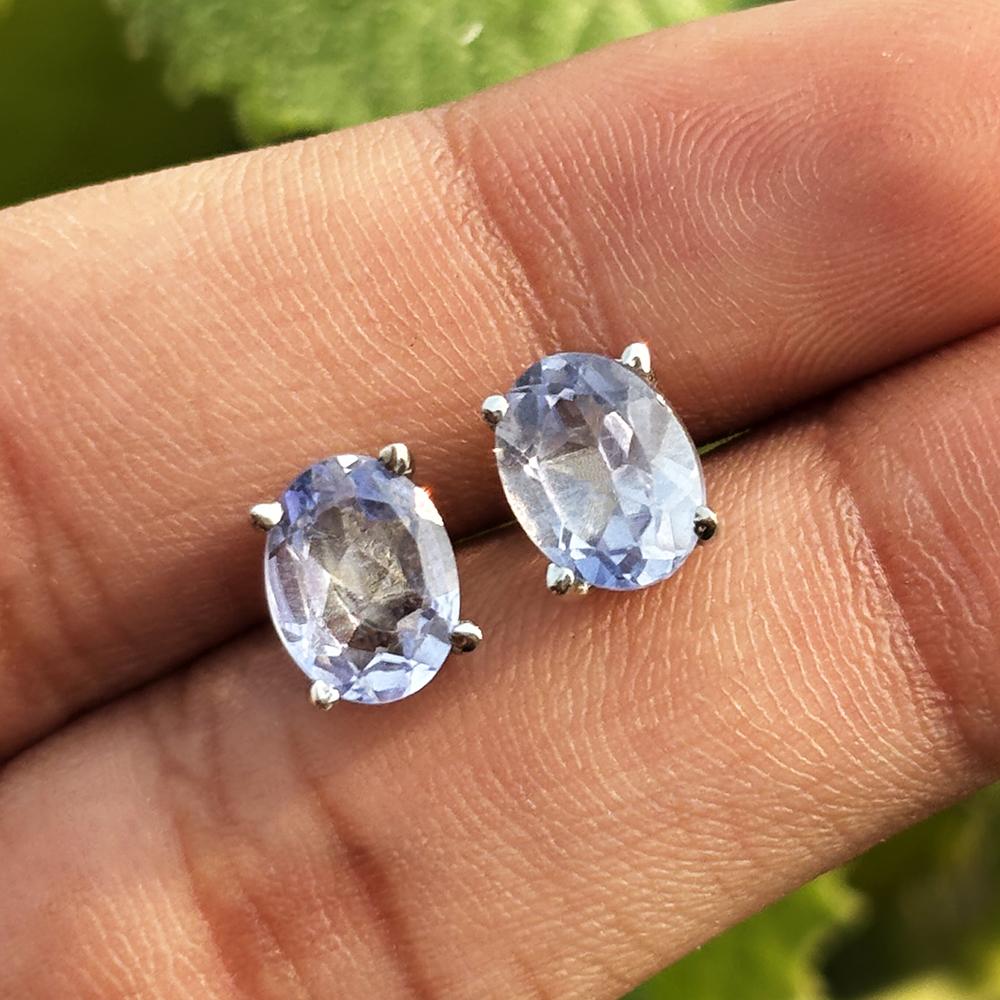 Natural Blue Sapphire Earring 10.60 Ct 925 Sterling Silver 8x6 Mm Pair September Birthday Birthstone