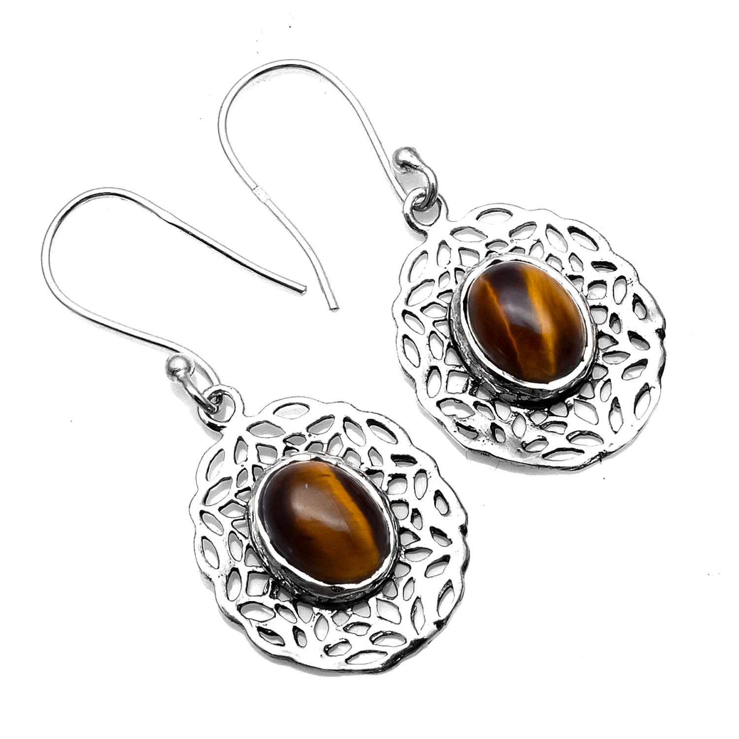 

Tiger Eye Gemstone Earrings Solid 925 Sterling Silver Handmade Earrings Jewelry Gift For Women And Girls E-1238