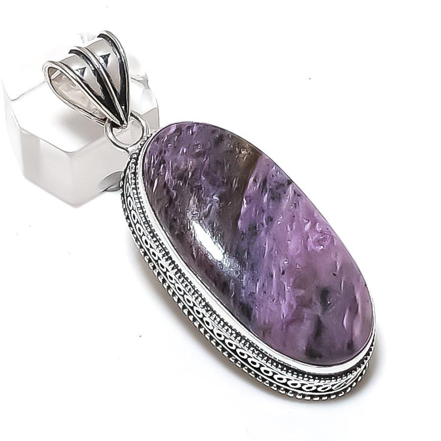 Russian Charoite Gemstone Handmade 925 Sterling Silver Pendant 2.40" s6I98