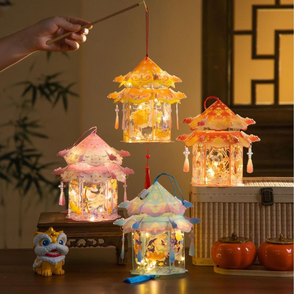 Lantern Handmade Mid-Autumn Festival Lantern Flower Lantern Party Atmosphere Glowing Props Lamps Diy Material Package Home Decor