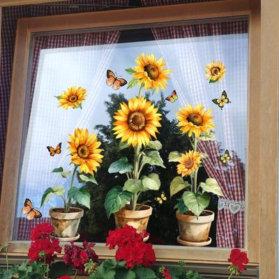 Sunflower Butterfly Static Cling Wall Stickers Window Decoration Removable Decor for Living Room Bedroom Display