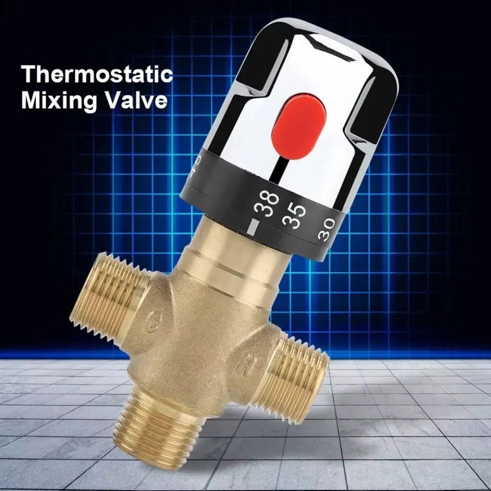 3Way Thermostatic Mixing Valve Solid Brass Temperature Control Valve Bathroom Faucet