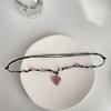 Heart Natural Stone Necklace Woven Rope Chain Choker for Women Girl Unisex Necklace Gemstone-Jewelry Ornament Gift