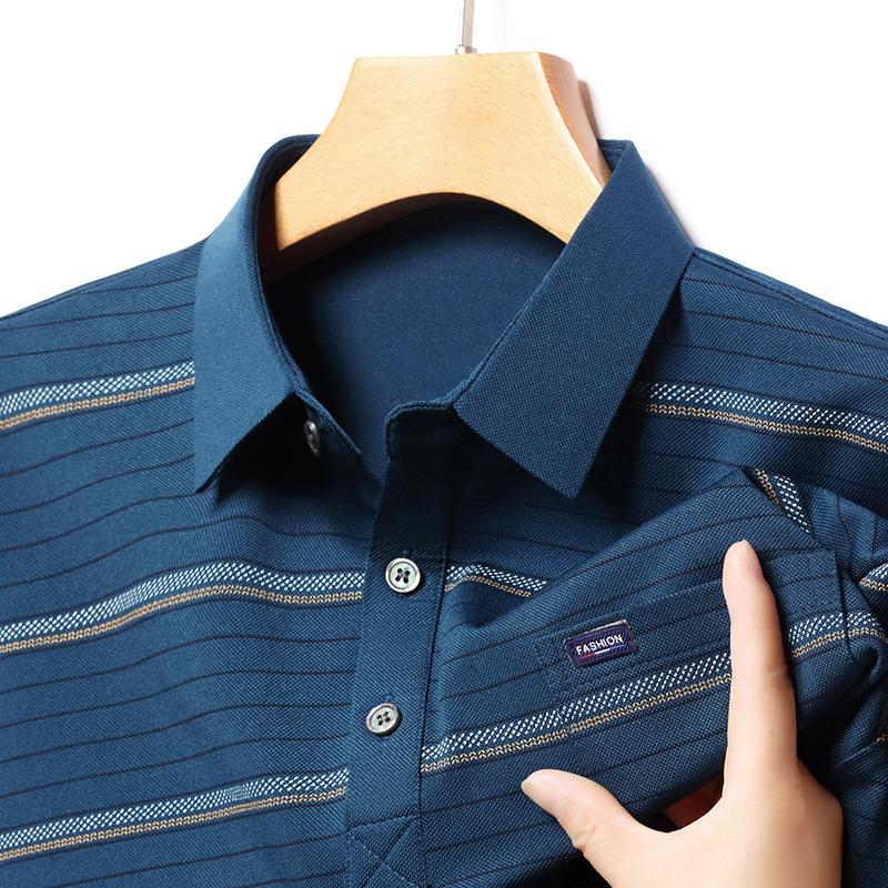 Striped Long-Sleeved Shirt Spring and Autumn Middle-Aged Men's T-shirt Loose Casual Dad Wear T-shirt Undershirt Top