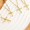 Cubic Zirconia Diamond Minimalist Cross Pendant for Women's Fashionable Stainless Steel Golden Sexy Jewelry Gift Party Necklace