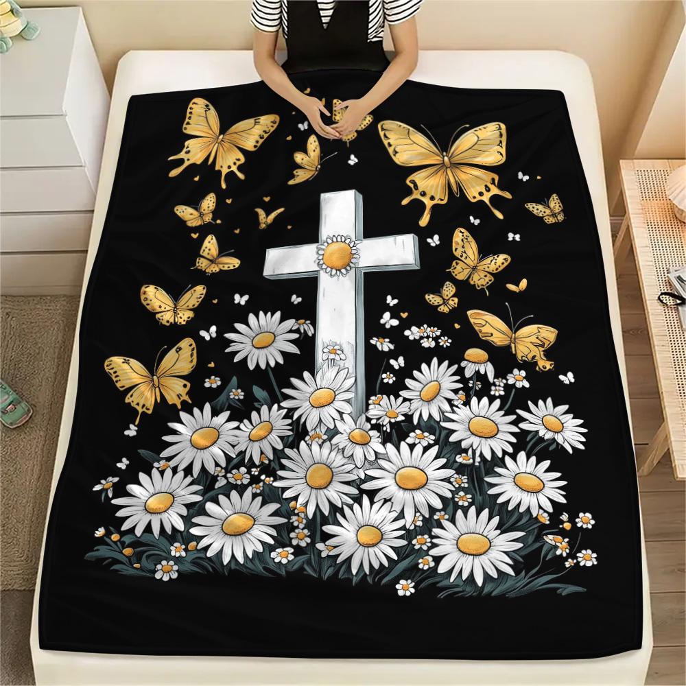 Flanelldecke mit Gänseblümchen- und Schmetterlingsmuster, hochwertig und bequem für alle Jahreszeiten, Heimdekoration, Wärme und Komfort