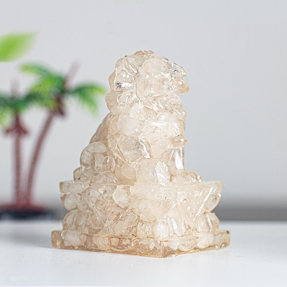 Resin Filled Natural Quartz Lion Figurine With Elegant Home Decor Gift For Adults