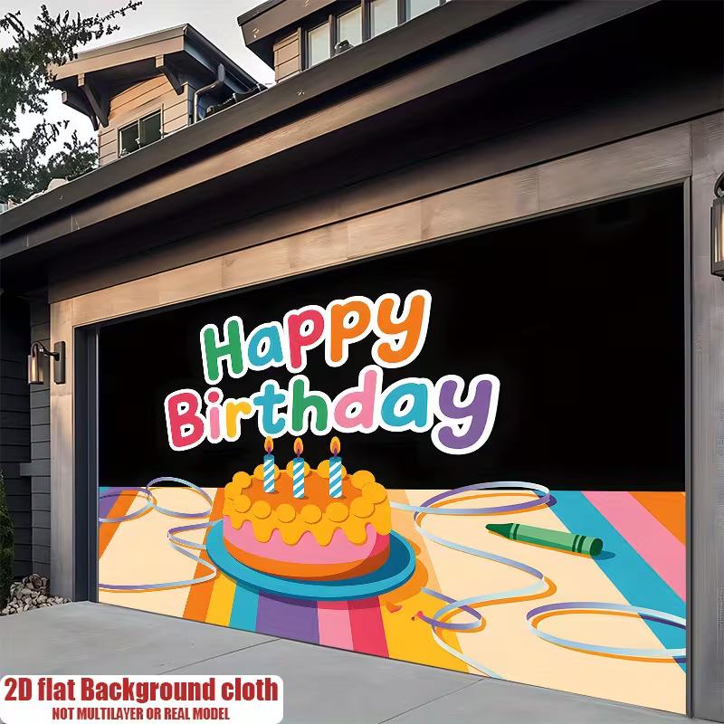 2D Black Rainbow Cute Birthday Backdrop Home Party Celebration Photo Background