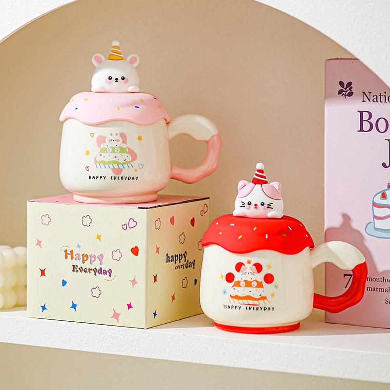 Krus med lokk Søt Bestie Bursdagsgave til jenter Kaffe Keramisk Vannkopp for Hjemmebruk Høy Verdi Kontor